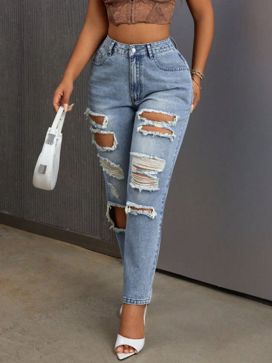 Distressed High Rise Jeans